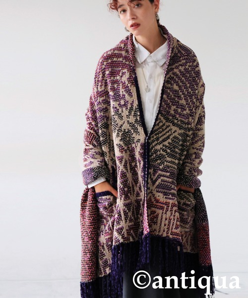 antiqua（アンティカ） ニット セーター 和模様ストールポンチョ