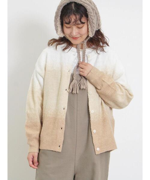 カーディガン 前後着フェザーグラデーションニット レディース  