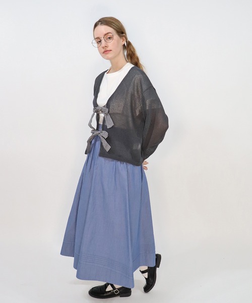 ワンダフルワールド サッシュリボン付きロゴ刺繍タブリエスカート エプロン ワンダフルワールド サッシュリボン付きロゴ刺繍タブリエスカート