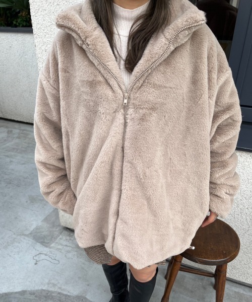 「nemne store」 ジップアップブルゾン MEDIUM ブラウン レディース_画像5