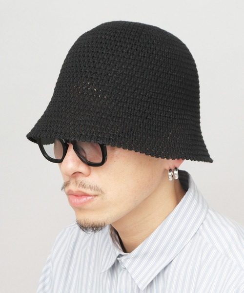 THE9SHOP Oboshi 黒　ハット A.M.S. 帽子 ハット 抗菌防臭吸湿 バンブー素材 かぎ編み クロシェ