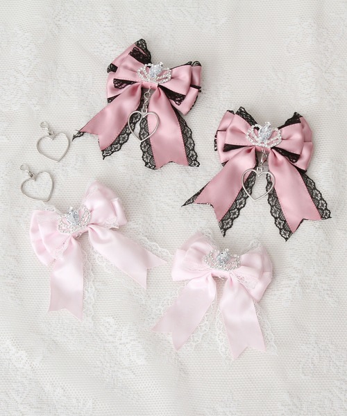 DearMyLove ヘアクリップ ときめき王冠ビジューレースリボン2個セット