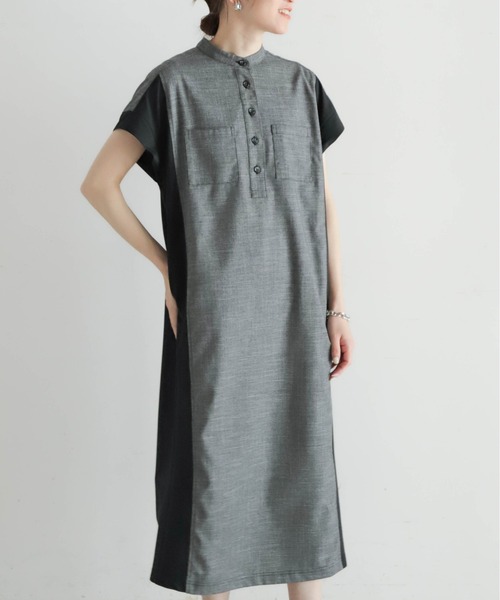 Maison Margiela ワンピース アイボリーx緑 2007423L0217 NOMBRE IMPAIR ワンピース メランジクロスコンビ ポケットシャツ