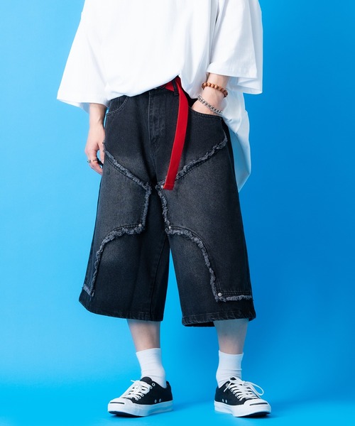 ハーフパンツ ジーンズ 短パン a.p.o.v. クラッシュフリンジ変形