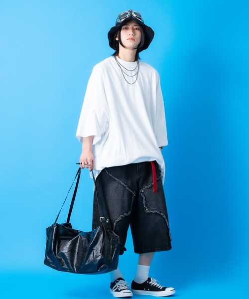 ジーンズ a.p.o.v. クラッシュフリンジ変形ダブルニーワイドデニム