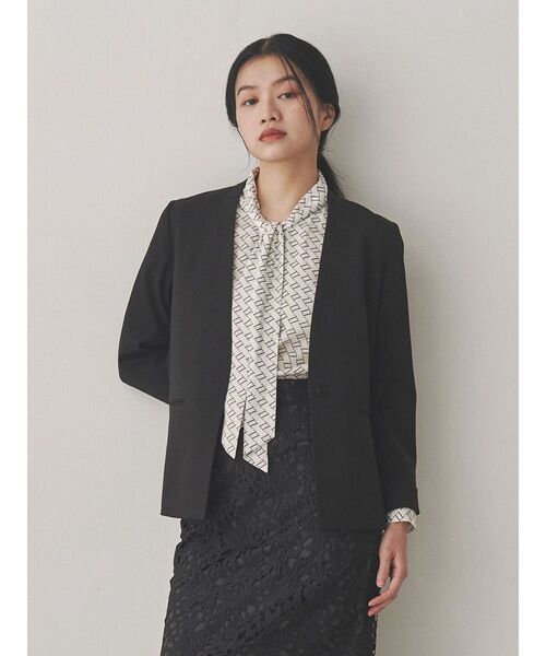 TONAL ノーカラージャケット　ネイビー　38 ポリエステル　無地　新品 TONAL ノーカラージャケットネイビー38 ポリエステル無地新品