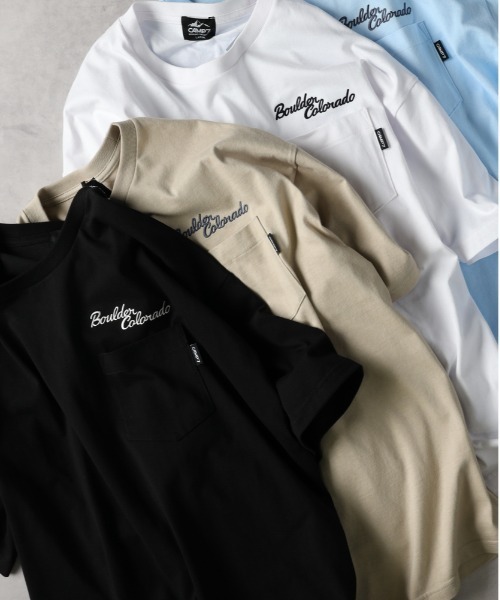 Tシャツ ロゴ 半袖 ブラック メンズ 胸ポケット CAMP7 tシャツ 「CAMP7」ロゴ刺繍胸ポケットTシャツ メンズ