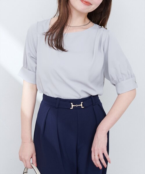 natural couture ブラウス シャツ アシメネック金釦装飾ブラウス