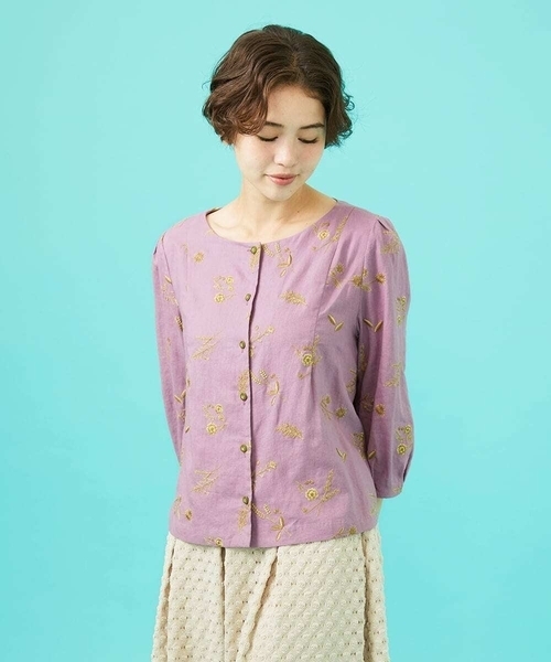 ブラウス シャツ Abundancia de flores フラワー総刺繍ブラウス レディース