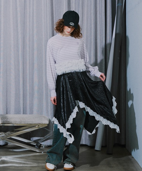 ​【希少/アーカイブ】PLEATS PLEASE 変形ハンカチーフヘム スカート VIOLETTA（ヴィオレッタ） スカート ワッシャーサテンハンカチーフヘム