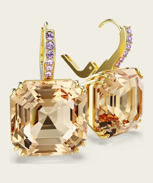 【Swarovski】Milleniaドロップピアス　専用ボックス付き Millenia ドロップピアス, スクエア・カット, ブルー, ロジウム