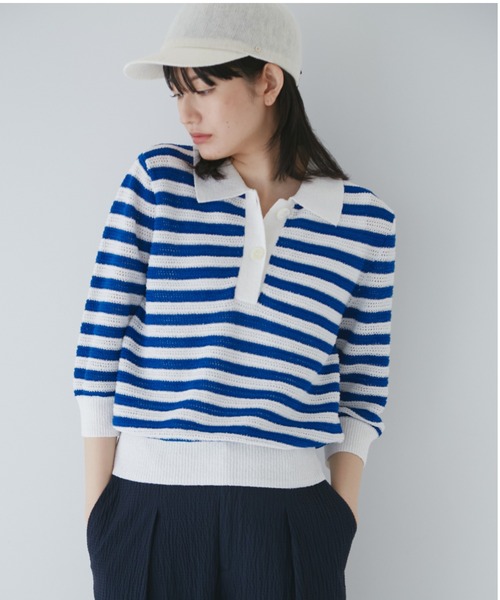 「human woman」 7分袖ポロシャツ MEDIUM ブルー系その他3 レディース