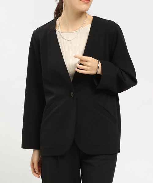 「GLOBAL WORK Smile Seed Store」 ノーカラージャケット LARGE ネイビー レディース_画像6
