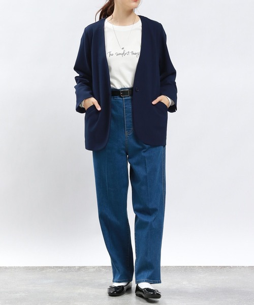 「GLOBAL WORK Smile Seed Store」 ノーカラージャケット LARGE ネイビー レディース_画像9