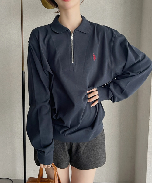 [U.S. POLO ASSN.] рубашка-поло с длинным рукавом L черный женский 
