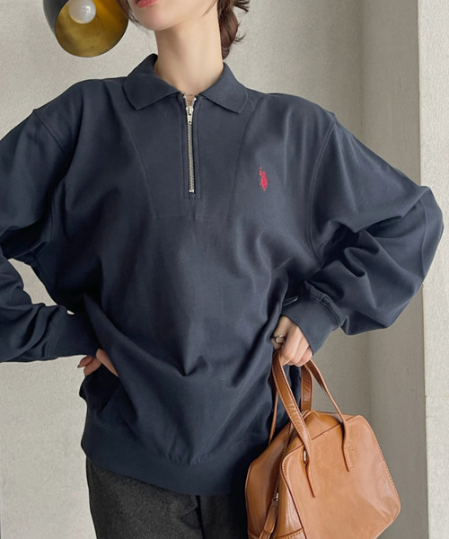 [U.S. POLO ASSN.] рубашка-поло с длинным рукавом L черный женский 
