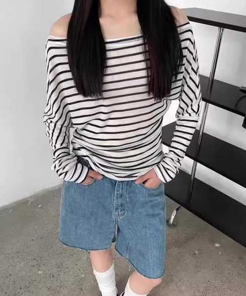 tシャツ ボートネックボーダーロンT レディース