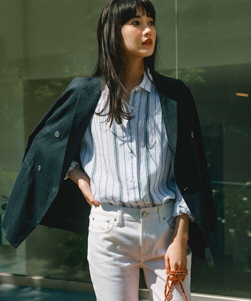 [23 район ] рубашка с длинным рукавом [LIBECO сотрудничество ] 36 серый женский 