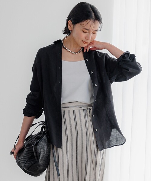 [23 район ] рубашка с длинным рукавом [LIBECO сотрудничество ] 36 серый женский 