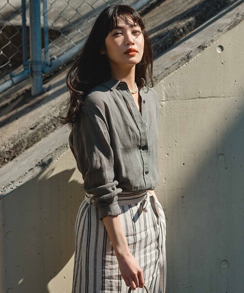 [23 район ] рубашка с длинным рукавом [LIBECO сотрудничество ] 36 серый женский 