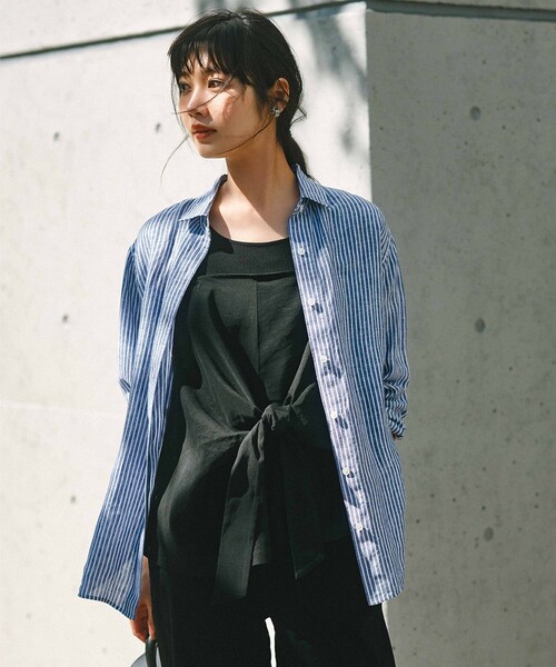 [23 район ] рубашка с длинным рукавом [LIBECO сотрудничество ] 36 серый женский 