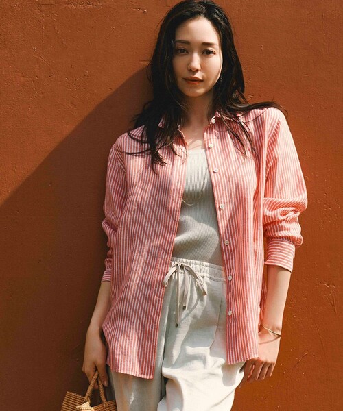 [23 район ] рубашка с длинным рукавом [LIBECO сотрудничество ] 36 серый женский 