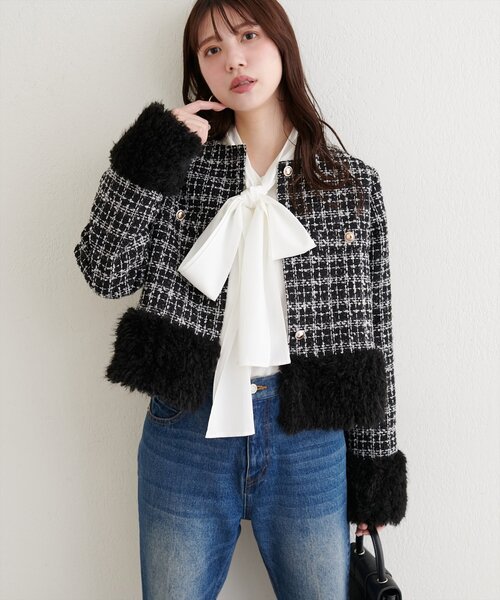 natural couture コート アウター 「WEB限定」シャギーファーツイード