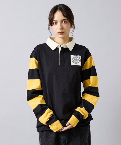 未使用タグ付【希少XLサイズ】FR2 パイルロゴラガーシャツ 太ボーダー 即完売 希少☆ポロバイラルフローレン 太ボーダー 刺繍 イギリス 襟切替