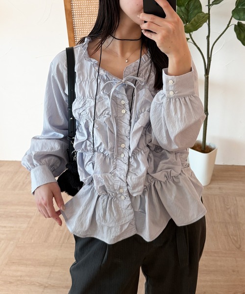 MUHET（ミュエータ） ブラウス シャツ gather design long sleeve