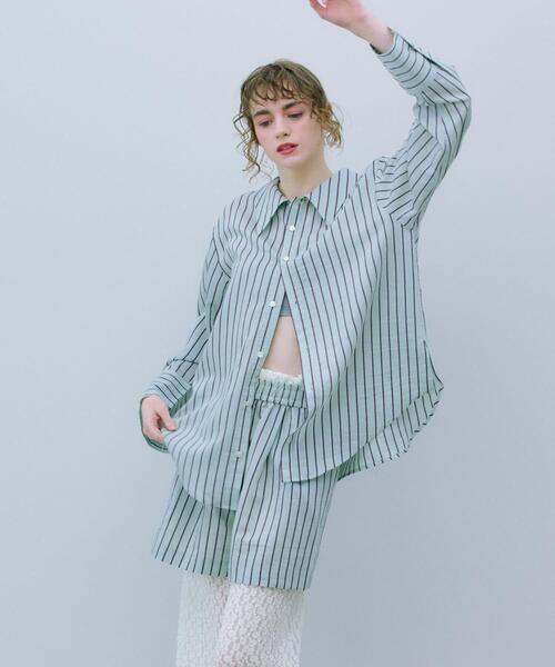 マリキータ長袖ブラウス三連休まで値下げしまーす、 THE GOODLAND MARKET ブラウス シャツ cwtch STRIPE 2WAY SHIRT