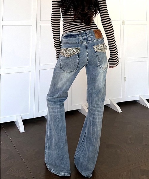 SHEENA（シーナ） ジーンズ デニム デニムパンツ レオパードアクセント