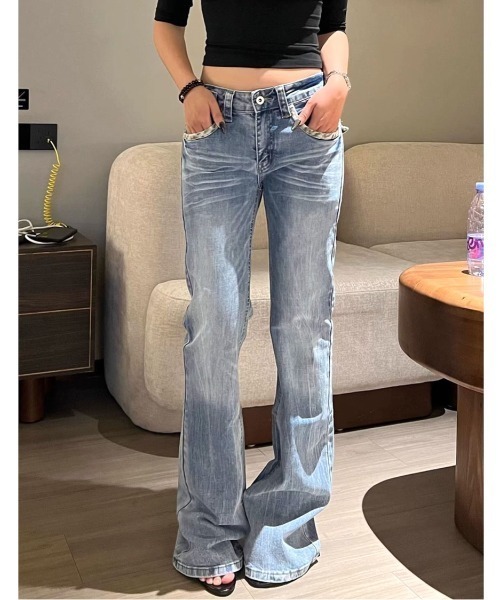 SHEENA（シーナ） ジーンズ デニム デニムパンツ レオパードアクセント