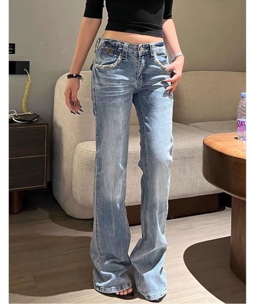 SHEENA（シーナ） ジーンズ デニム デニムパンツ レオパードアクセント