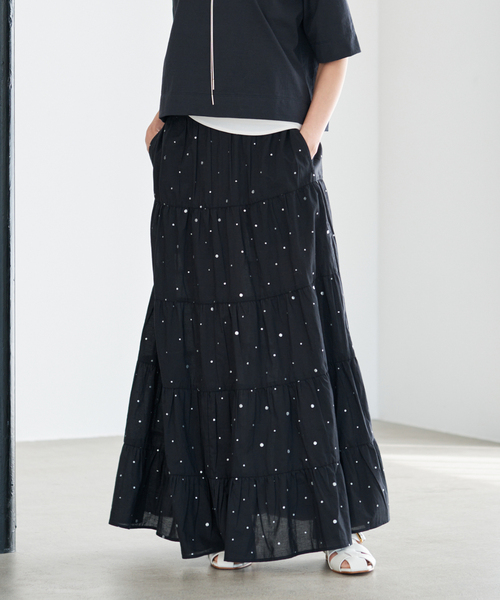 25SSクチュールドアダム♡ティアードスカートロング ブラックKHADIコットン IENA（イエナ） ロング スカート COUTURE D'ADAM/クチュールドアダム