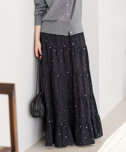 25SSクチュールドアダム♡ティアードスカートロング ブラックKHADIコットン IENA（イエナ） ロング スカート COUTURE D'ADAM/クチュールドアダム