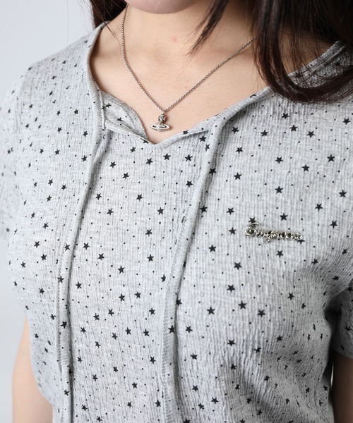 tシャツ 半袖 HOOK for girls 星柄フロントリボンペプラム半袖トップス