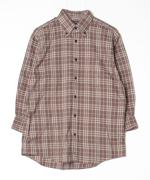 【超美品】Burberry チェックシャツ L BURBERRY（バーバリー） チェック柄7分袖シャツ L ブラウン メンズ