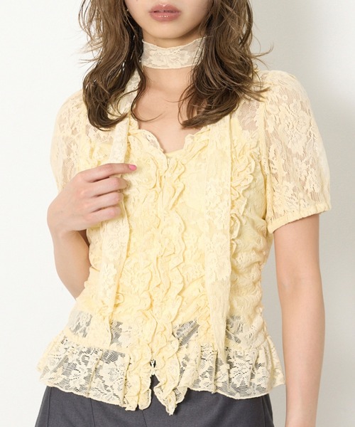 SLY（スライ） ブラウス シャツ FRILL LACE ZIP UP TOPS フリルレース
