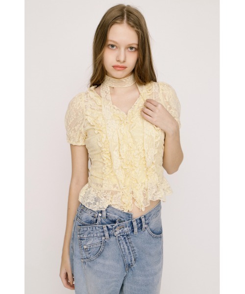 SLY（スライ） ブラウス シャツ FRILL LACE ZIP UP TOPS フリルレース