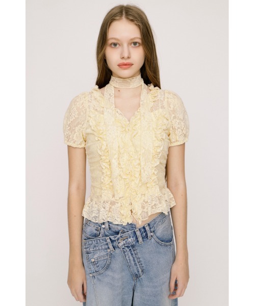 SLY（スライ） ブラウス シャツ FRILL LACE ZIP UP TOPS フリルレース