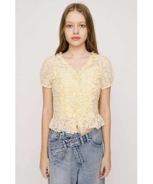 SLY（スライ） ブラウス シャツ FRILL LACE ZIP UP TOPS フリルレース