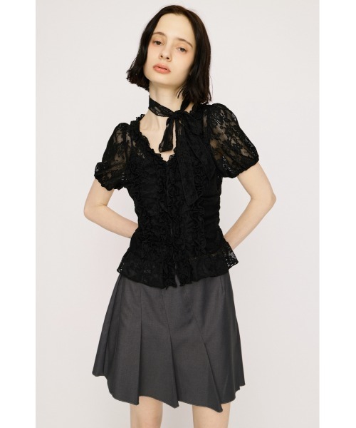SLY（スライ） ブラウス シャツ 半袖 FRILL LACE ZIP UP TOPS フリル