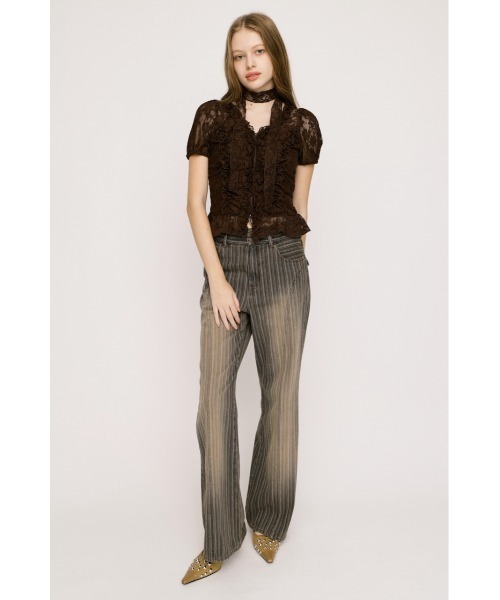 SLY（スライ） ブラウス シャツ FRILL LACE ZIP UP TOPS フリルレース