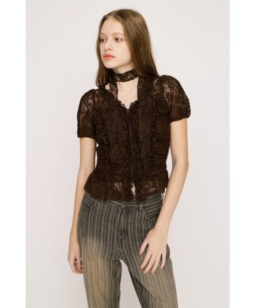SLY（スライ） ブラウス シャツ FRILL LACE ZIP UP TOPS フリルレース