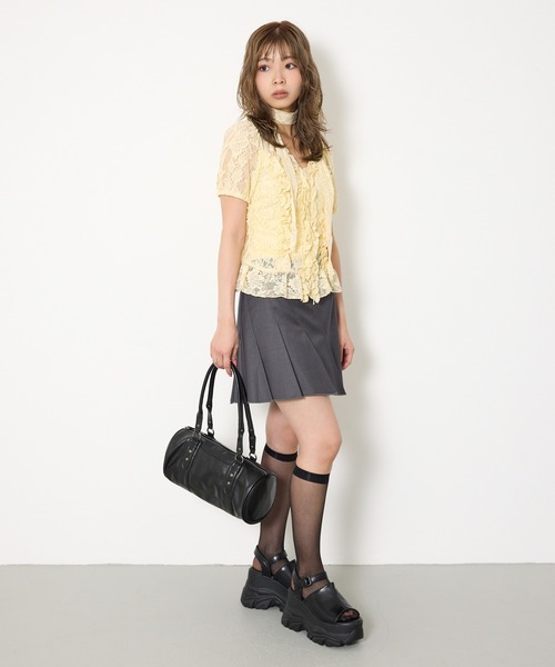 SLY（スライ） ブラウス シャツ FRILL LACE ZIP UP TOPS フリルレース