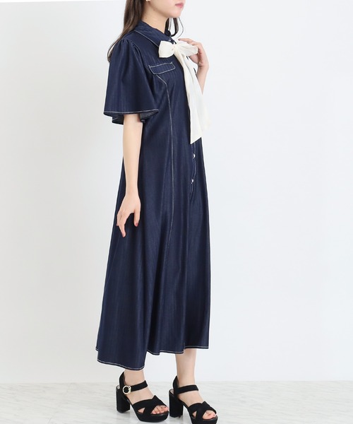 「ASTORIA ODIER」 シャツワンピース LARGE インディゴブルー レディース_画像3