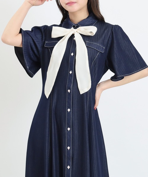 「ASTORIA ODIER」 シャツワンピース LARGE インディゴブルー レディース_画像4