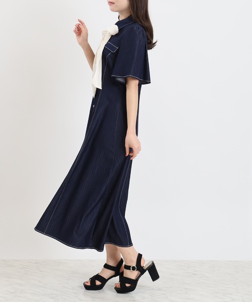 「ASTORIA ODIER」 シャツワンピース LARGE インディゴブルー レディース_画像8