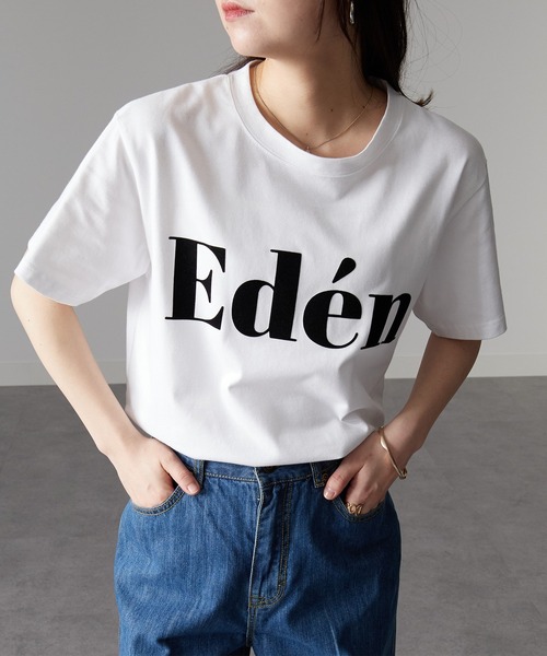tシャツ フロッキープリントロゴＴシャツ レディース