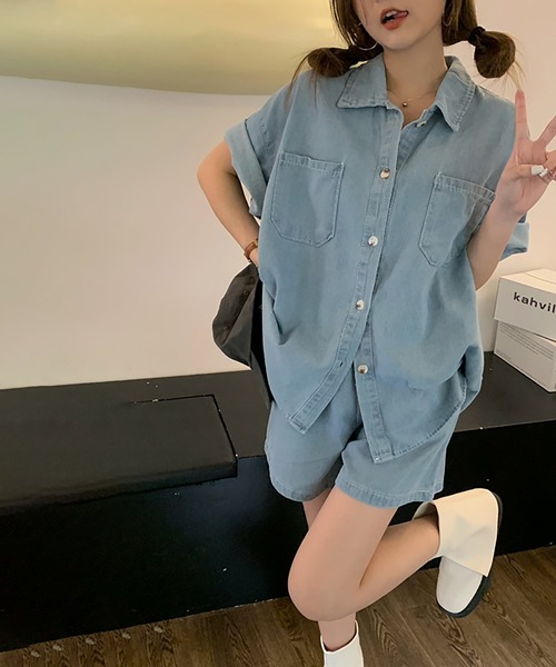 Girly Doll セットアップ デニムシャツ＋ショートパンツ